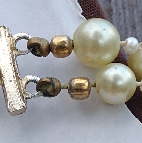 Vintage Crackle Glass faux Pearl 2 Strand Necklace - Picture 6 of 12